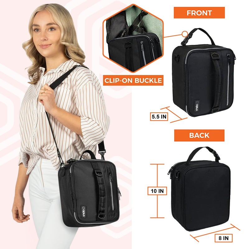 opux Insulated Lunch Box for Men Women Adult, Compact Lunch Bag for Kids Boy Girl Teen, Soft Lunch Cooler Bag for Work School, Leakproof Lunchbox Lunch Pail with Clip-on Buckle, Black - Image 2